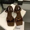 Encuentro de Primera Temporada 2026 Verano Nuevas Sandalias Mules de Punta Cuadrada con Estampado de Leopardo para Mujer, Tacón Delgado, Lazo, Aumentadoras de Altura, Punta Abierta