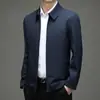 Chaqueta de primavera y otoño para hombre estilo business casual, abrigo ejecutivo para padre de mediana edad, color liso, cuello de solapa, chaqueta con cremallera