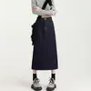 Saia Midi Jeans Azul Escuro de Barra Reta para Mulheres, Tendência de Verão Versátil Nova Cintura Alta Fenda nas Costas Bodycon