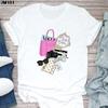 2023 Camiseta feminina de manga curta feminina moda estampada manga curta estação independente tamanho europeu camiseta básica gola redonda