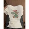 Camiseta Blanca de Manga Corta con Cuello Redondo de Diseño de Nicho para Mujer Moda de Verano Estilo Chica Picante Corte Ajustado Top Versátil con Personalidad ins