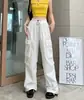 Monos con cordón de estilo americano para mujer, pantalones rectos holgados de cintura alta a la moda, pantalones casuales de pierna ancha con lazo en el tobillo