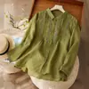 Camisa Bordada para Mujer, Top Artístico Retro de Algodón y Lino, Camisa Casual Holgada, Nuevo Estilo Otoño 2026