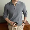 Suéter listrado gola henley estilo old money masculino outono e inverno novo manga longa jacquard transfronteiriço malha de base masculina