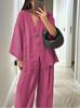 2026 Sitio Web de Moda Independiente Europeo y Americano Nuevo Moda Transfronteriza Conjunto Casual de Top Holgado con Cuello en V y Pantalones de Pierna Ancha para Mujer