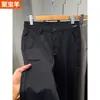 Pantalones de vestir casuales para hombre de seda de hielo elástica, nuevo estilo 2025, para jóvenes y mediana edad, pantalones rectos de negocios, pantalones largos finos de verano con bordado
