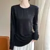 Camiseta Jacquard Manga Longa Estilo Chinês Nova Plus Size para Mulheres, Nova Chegada Primavera 2026 Slim-Fit Gola Redonda Camiseta Básica com Design Estiloso
