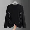 Camiseta casual versátil de manga comprida para outono para homens, gola redonda, cor sólida da moda, confortável, respirável e com caimento solto