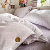 Juego de Ropa de Cama de Cuatro Piezas de Algodón Puro Lavado con Botones Estilo Muji, Funda Nórdica de Gasa de Doble Capa Jacquard, Juego de Tres Piezas para Dormitorio de Estudiante