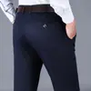 Pantalones Casuales Gruesos de Algodón Puro Talla Grande para Hombre Otoño e Invierno Negocios Sueltos Rectos Elásticos Pantalones de Hombre Cintura Alta Negros Largos