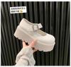 Zapatos de cuero de suela gruesa tipo muffin francés para mujer, zapatos de una sola capa de estilo británico, primavera 2025 nuevos, mocasines Mary Jane combinables con todo