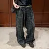 Calça Casual Esportiva Xadrez Estilo Americano Cintura Dupla Caimento Relaxado para Homens e Mulheres Verão Larga Perna Reta Preguiçosa Perna Larga Longa