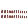 Comercio Exterior Retro Rojo Marrón Arena Movediza Brillo Fino Blanqueamiento Estilo Ins Europeo y Americano Uñas Portátiles 24 Piezas Uñas Postizas