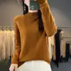 Top de punto para mujer, premium, sin costuras, 100% lana, cuello semi alto, simple, color liso, versátil, moderno, estilo coreano