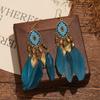 Fuente de comercio electrónico transfronterizo Gancho de oreja de pluma bohemia personalidad hoja de metal aretes hechos a mano joyería con patrón geométrico