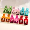 Pendientes Cuadrados Geométricos de Resina con Degradado Dopamina Exagerada Europeos y Americanos Pendientes de Moda Personalizados de Alta Gama Transfronterizos para Mujer