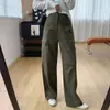 Estilo retro de ropa de trabajo~jeans de trabajo de cintura alta adelgazantes para mujer, pantalones anchos de pierna recta holgados para otoño H090404