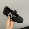 Zapatos de Lana Grises con una Correa, Zapatos Planos de Terciopelo, Zapatos Cálidos de Algodón, Zapatos de Mujer, Zapatos Mary Jane de Piel para Otoño e Invierno Francés