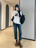 Efecto Reductor de Edad y Cicatrizante Bordado de Letras de Tomate Pintado a Mano Camiseta Gruesa de Lana Australiana Cuello Redondo Manga Corta para Mujer Modelo Nuevo 2026 H010804