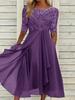 Comércio Exterior Europeu e Americano Roupas Femininas Primavera e Verão Vestido de Madrinha Vestido de Noite Renda Manga Média Vazado Chiffon Vestido Estilo Férias