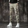 Pantalones de Trabajo de Estilo Americano de Marca de Moda para Hombre para Primavera y Otoño, Multibolsillos, Corte Delgado, Tobillo Elástico, Pantalones Casuales de Calle, Pantalones Negros