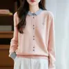 Jaqueta Suéter de Tricô de Lã Simples com Corte Slim para Mulheres, Estilo Novo Outono 2025, com Gola Polo Color Block