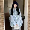 Chaleco de Cuadros Azules Estilo Perezoso Talla Grande para Mujer, Diseño Popular de Invierno, Chaqueta Acolchada Gruesa Suelta y Cálida