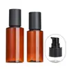 Botella con bomba de presión de cobertura total negra/blanca 150 ml botella de spray pet ámbar Pure Dew 100 ml botella de loción de plástico transparente