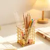 Soporte para pinceles de maquillaje de arte en hierro estilo nórdico para escritorio, tubo de almacenamiento simple de color dorado para brochas de belleza, organizador de peines y lápices de cejas
