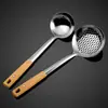 Espátula de Cocina de Acero Inoxidable Utensilios de Cocina Cuchara con Mango de Grano de Madera Espátula Cuchara Pala de Cocina Engrosada Cuchara para Arroz Juego de Cocina