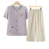 Conjunto de duas peças de verão para mulheres de meia-idade e idosas, para mães, terno casual de manga curta para senhora idosa, top cardigan legal para vovó