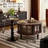 Mesa de café retro francesa de madera maciza para apartamento pequeño estilo mediados de siglo sala de estar combinación para el hogar almacenamiento mesa de café de almacenamiento mesa de té redonda