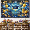 Banner de telón de fondo para fiesta de graduación transfronteriza, telón de fondo negro y dorado "Felicitaciones por la Graduación", fondo de decoración para ceremonia de graduación