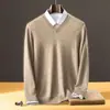 Comércio Exterior! Suéter Masculino de Cashmere Penteado com Gola V de Manga Longa Camada Base Lã Tricô Inverno