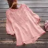 Camiseta de Manga Corta de Algodón y Lino Bordada con Elegante Diseño de Cuello y Puño de Encaje, Nuevo Top de Verano para Mujer, Pulóver Holgado