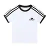 Camiseta de Manga Corta para Mujer, Estilo Retro Americano de Verano, Diseño de Letras con Tres Rayas, Informal, Versátil