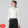 Blusa de Gasa Blanca de Moda, Ajuste Delgado, Cuello Semiabierto, Manga Larga, Holgada, Nueva para Otoño 2026, Camisa Formal para Mujer