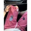 Pantalones Cortos Secado Rápido Rosa Dopamina para Hombre, Pantalones de Verano de Cintura Alta con Bordado Floral, Pantalones Cortos Deportivos de Playa de Seda de Hielo