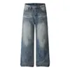 2026099 Jeans Masculino Streetwear Retrô Americano Lavado Design com Bigodes Lavados High Street Corte Reto Solto