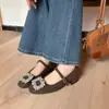 Novidades Outono/Inverno Sapatos de Festa com Fivela de Strass~Sapatilhas Mary Jane Quadradas de Lã com Salto Grosso Sapatos de Trabalho Femininos Sapatos de Casamento