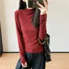 Conjunto de trabalho~Camiseta básica elegante de gola alta, cor sólida, manga longa, camada base fina confortável para mulheres, novo estilo de outono