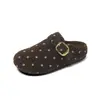 Pantuflas de lana con lunares estilo Birkenstock para mujer, nueva colección otoño/invierno 2026, con tacón oculto, diseño de punta cerrada, estilo slip-on y forro cálido de algodón