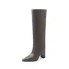Botas Altas de Calibre Grande para Mujer 2026 Nuevo Estilo Punta Fina Tacón Grueso Piel Talla Grande Botas de Caballero Negras Botas Altas hasta la Rodilla de Pantorrilla Ancha