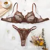 Nuevo Conjunto de Lencería de Encaje Francés para Comercio Exterior Sexy Delgado Malla Transparente Sujetador Push-Up Puro Deseo Ropa Erótica