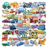 50 pegatinas de dibujos animados de avión, coche, barco, equipaje, cuaderno, taza de agua, coche eléctrico, grafiti de dibujos animados para niños.
