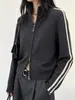 Roupa Única/2026 Cardigã de Lã Tricotado com Gola Alta e Zíper para Mulheres, Solto, Estilo Retro Esportivo, Peça de Roupa Externa