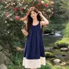 Vestido a cuadros vintage de corte holgado con dobladillo ancho y tirantes para mujer, nuevo estilo de verano, vestido largo de tirantes suave y elegante