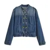 Fábrica de Ropa para Mujer Transfronteriza Venta al por Mayor Moda Europea y Americana 2026 Chaqueta Abrigo de Mezclilla Doble Botonadura con Tira Decorativa en el Hombro