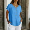 2026 Transfronterizo Europeo y Americano Tiktok Amazon Nuevo Color Sólido Estilo Perezoso Algodón y Lino Manga Corta Top Camiseta para Mujer