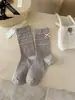 Calcetines de otoño para mujer con bordes rizados y lazos, calcetines de algodón puro de color café para mujer hasta la pantorrilla, calcetines sin costuras al por mayor